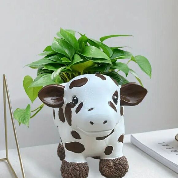 Rustic Western Resin Cow Succulent Planter Indoor Outdoor Decorative Flower Pot - Picture 4 of 7